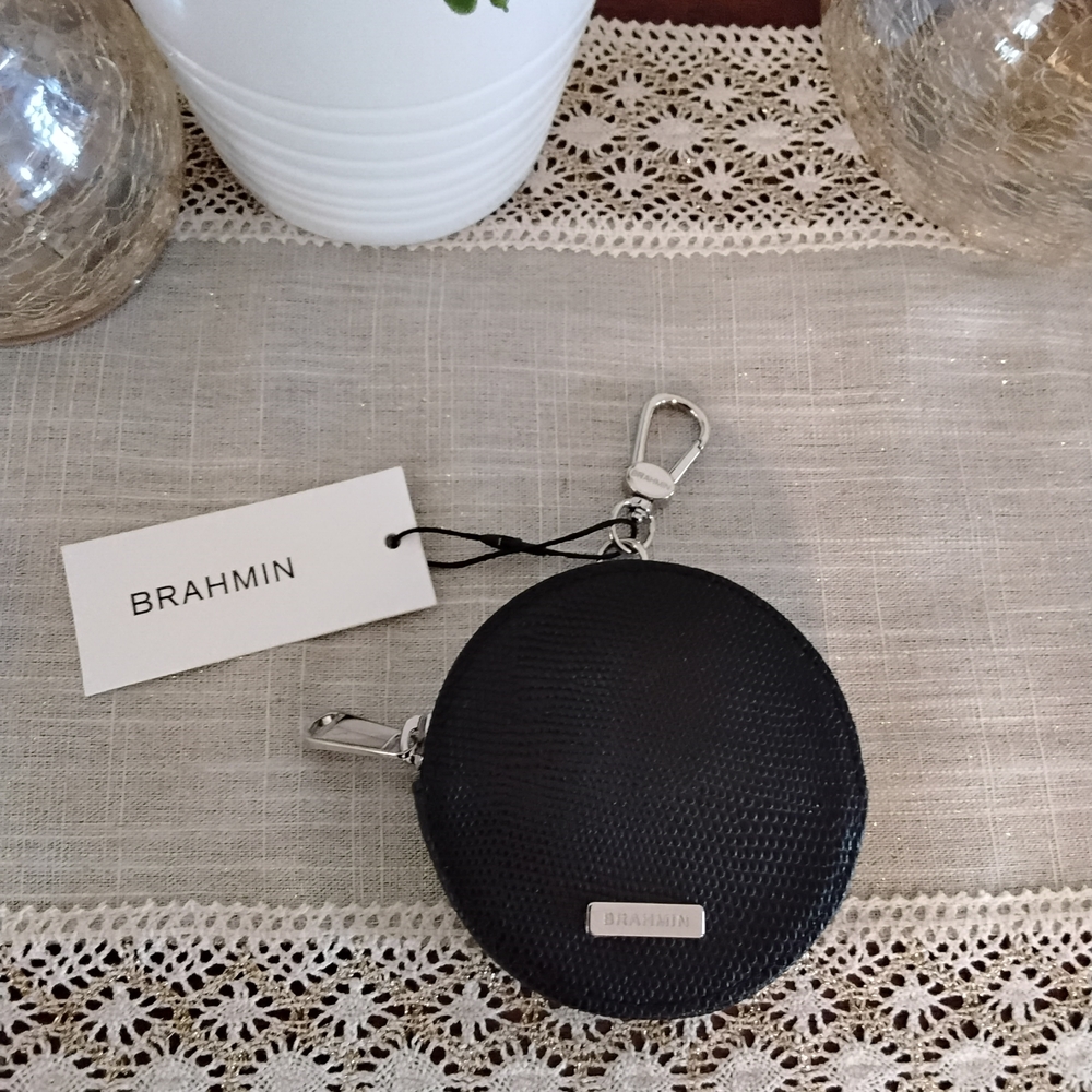 Brahmin Black Leather Circle Coin Purse